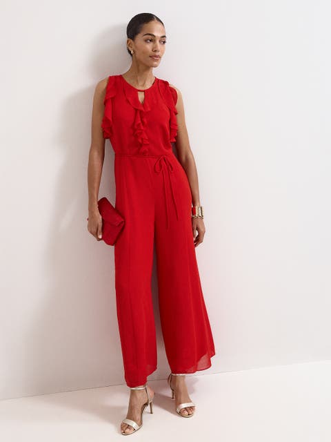 Front Wide Leg Jumpsuit Cinched Waist