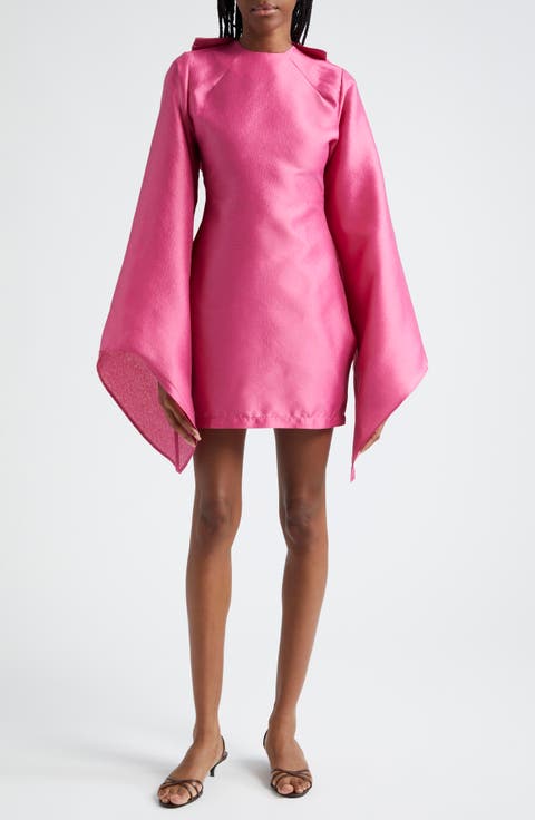 Dayar Ruffle Long Sleeve Satin Cocktail Dress