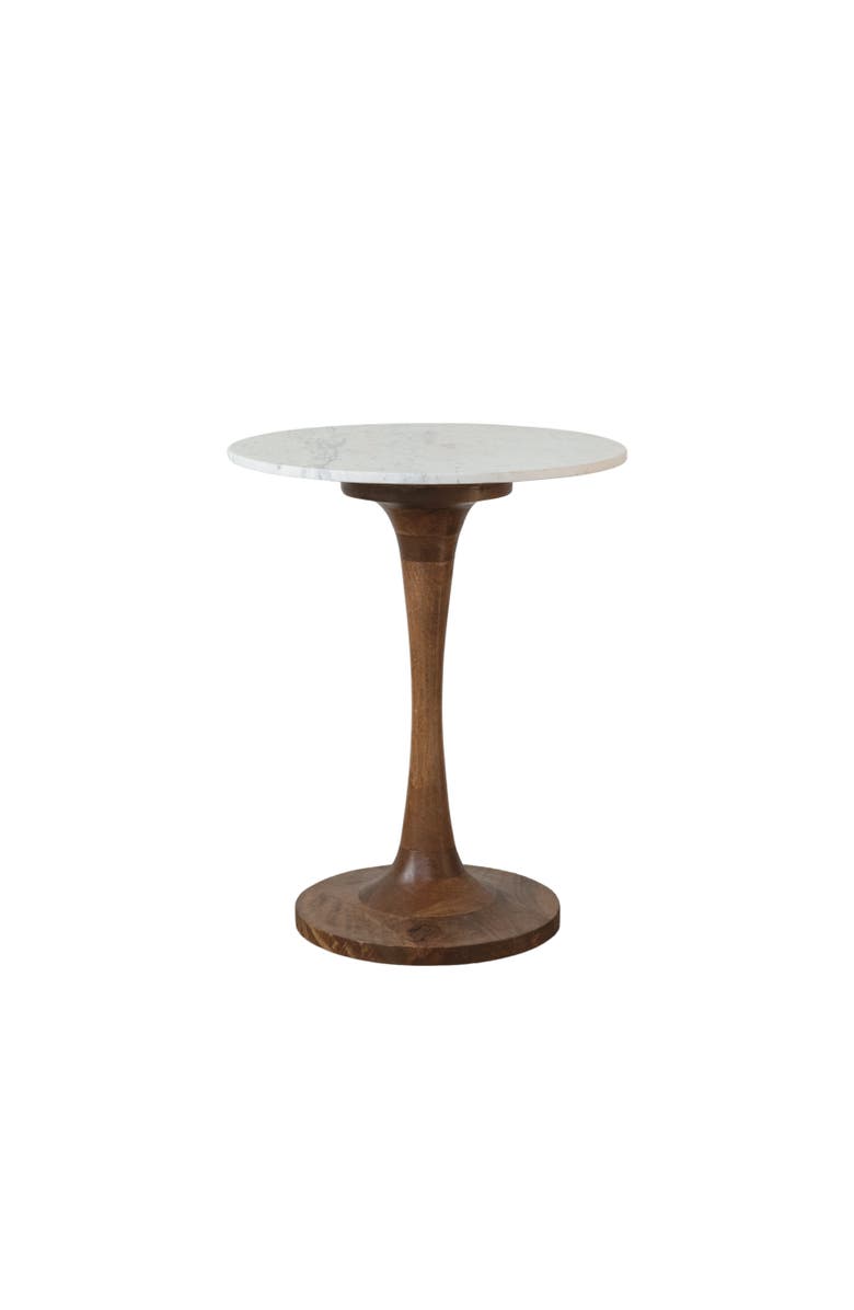 Storied Home Mango Wood and Marble Tulip Table, Natural, Main, color, Natural