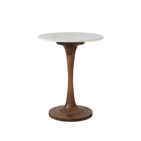 Mango Wood and Marble Tulip Table, Natural