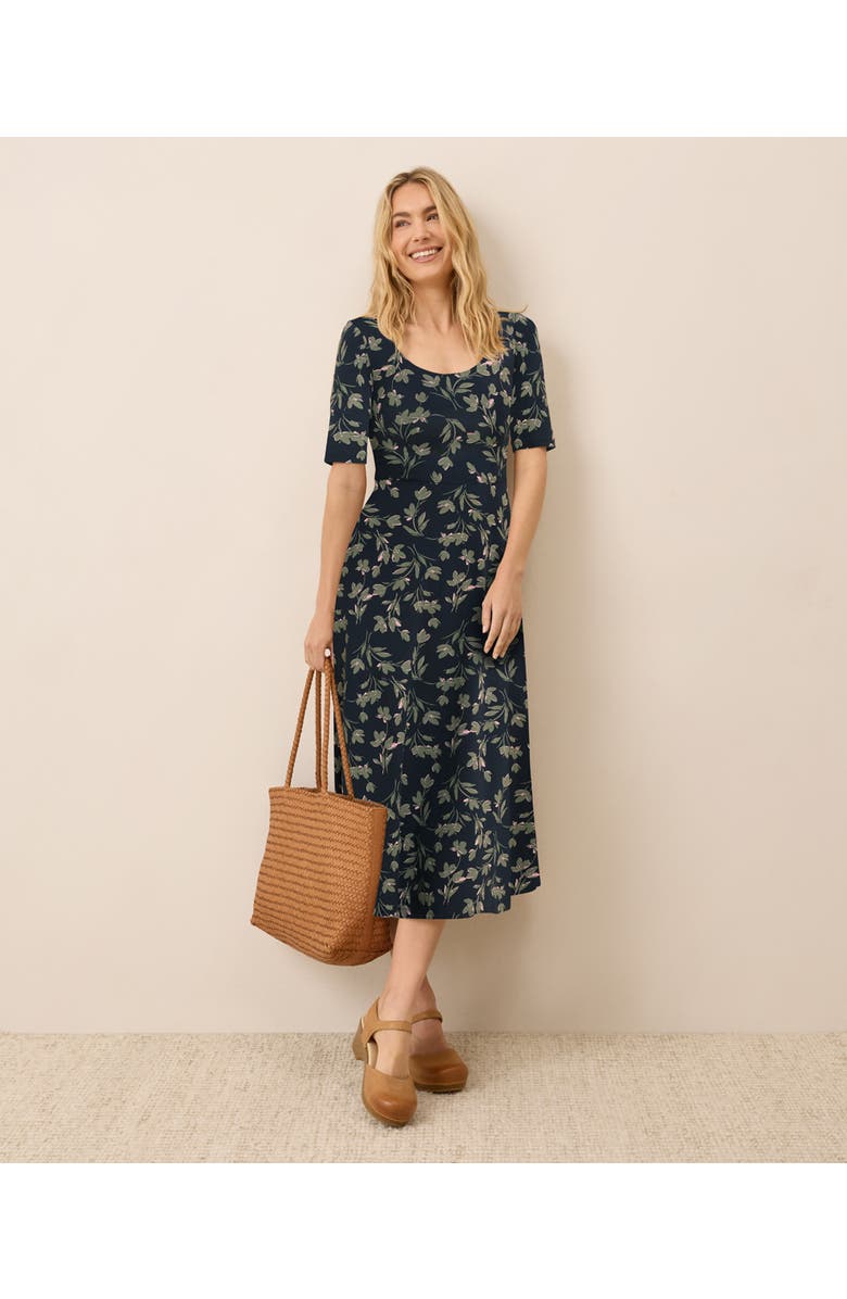 Pact Fit & Flare Signature Scoop Dress, Main, color, Painted Petals Midnight Blue