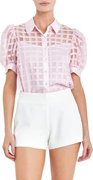 English Factory Puff Sleeve Organza Top