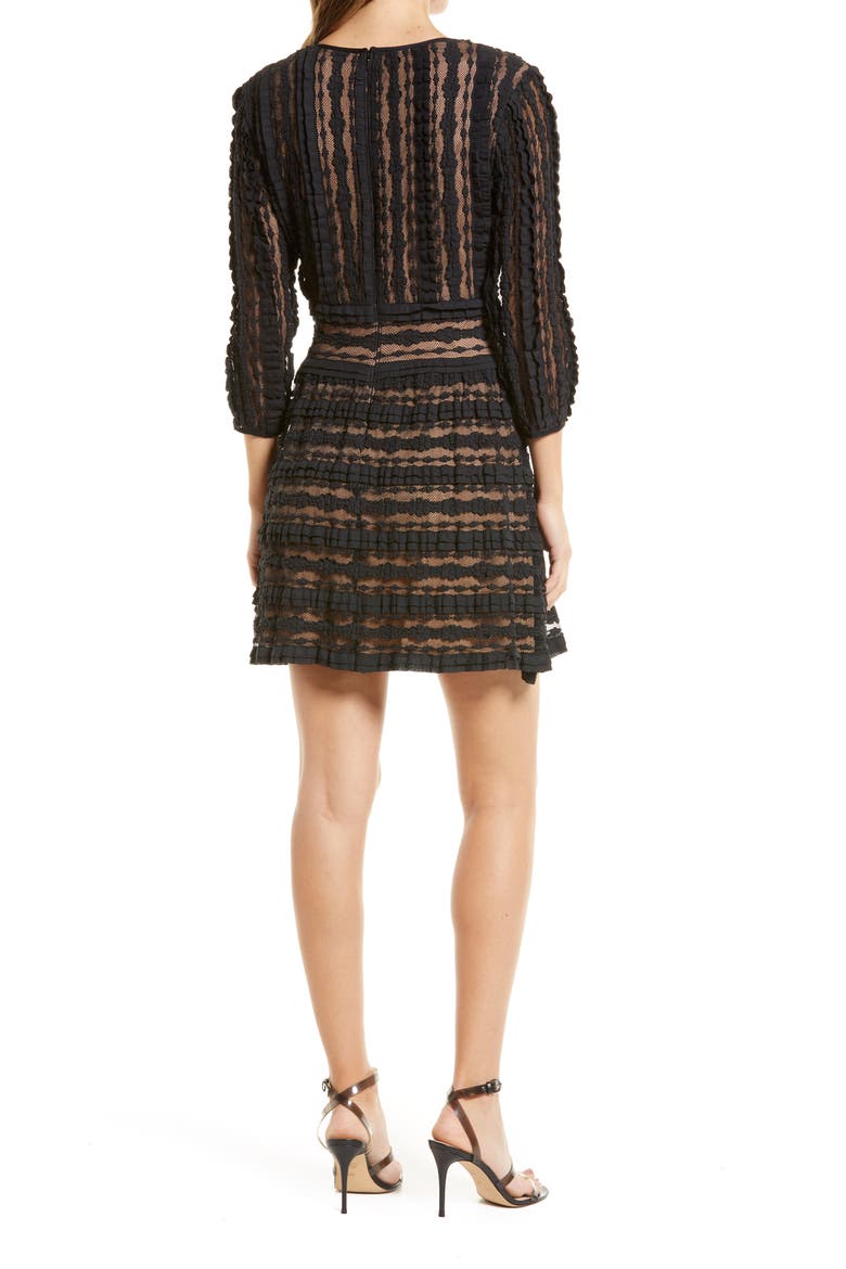 Tadashi Shoji Crinkle Lace Long Sleeve Dress, Alternate, color, BLACK/ NUDE