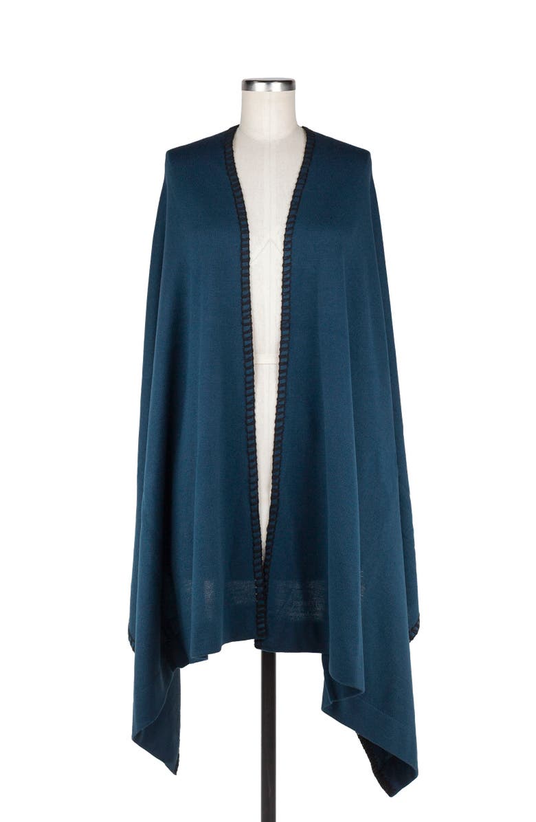 Patricia Nash Contrast Stitch Knit Ruana, Alternate, color, Crblk