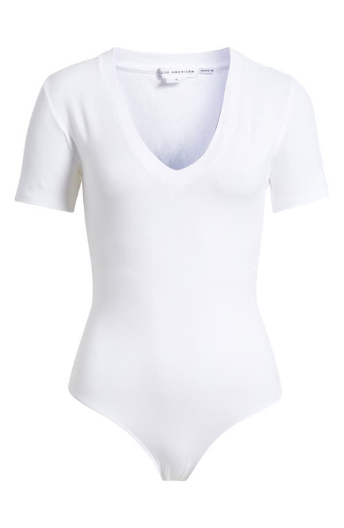 Shop Good American Super Stretch Deep V-neck Bodysuit In White001
