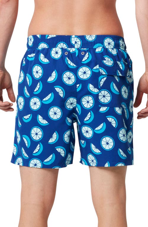Tom & Teddy Citrus Print Swim Trunks In Ocean Blue