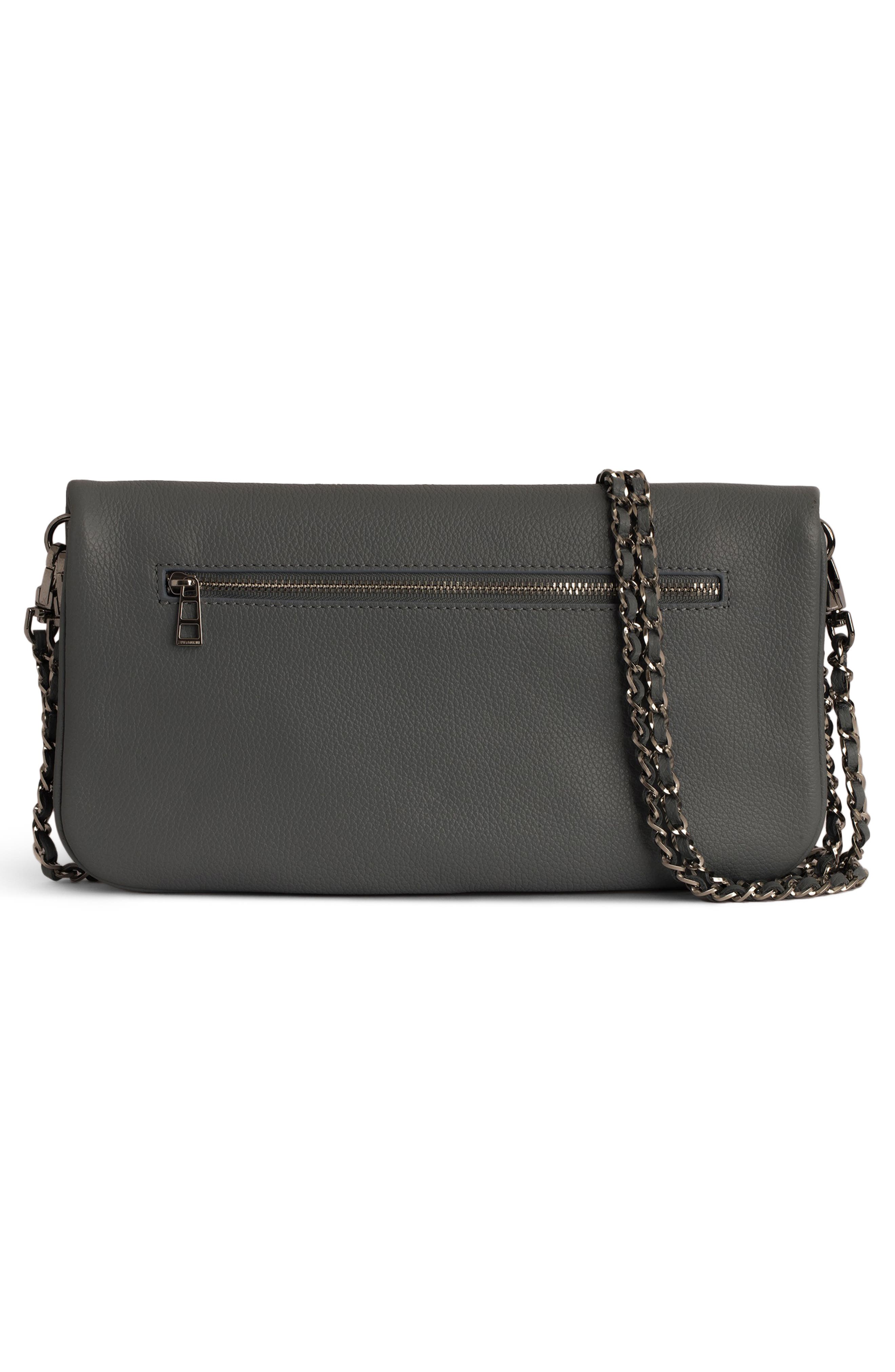 Zadig & Voltaire Rock Grained Leather Crossbody Bag, Alternate, color, Road Silver