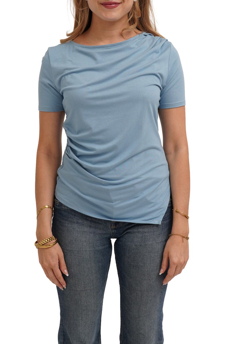 Asymmetrical Hem Short Sleeve Top, Main, color, WATER MIST