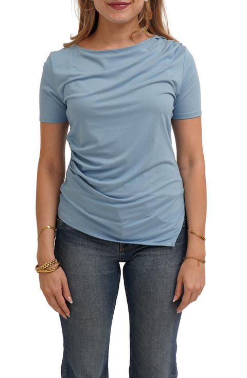 Asymmetrical Hem Short Sleeve Top