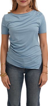 CYRUS Asymmetrical Hem Short Sleeve Top