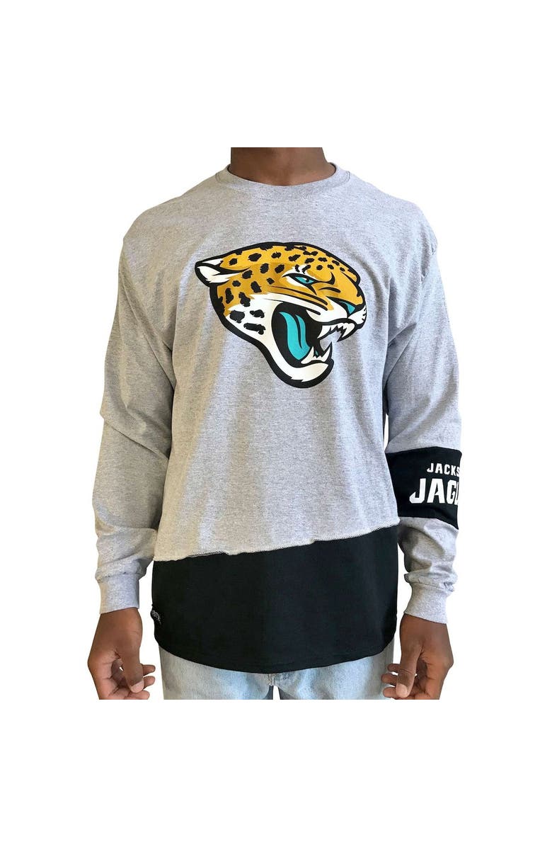 REFRIED APPAREL Men's Refried Apparel Gray/Black Jacksonville Jaguars Sustainable Upcycled Angle Long Sleeve T-Shirt, Alternate, color,