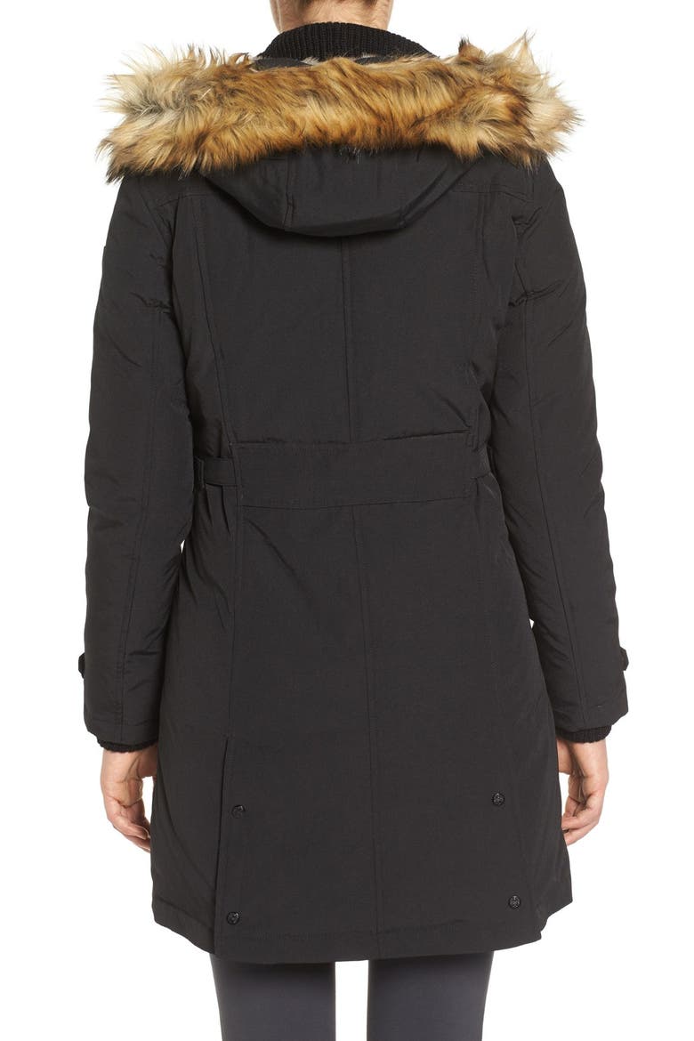 Faux Fur Trim Down & Feather Fill Parka, Alternate, color, BLACK
