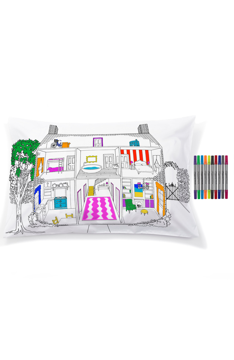 Eat Sleep Doodle Color Your Own Pillowcase Decorator, Main, color, White