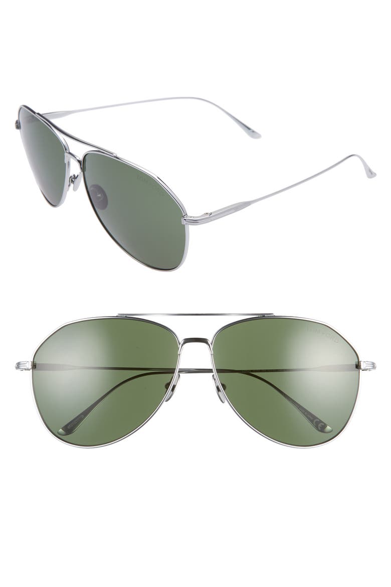 Cyrus 62mm Oversize Aviator Sunglasses, Main, color, SHINY PALLADIUM/ GREEN