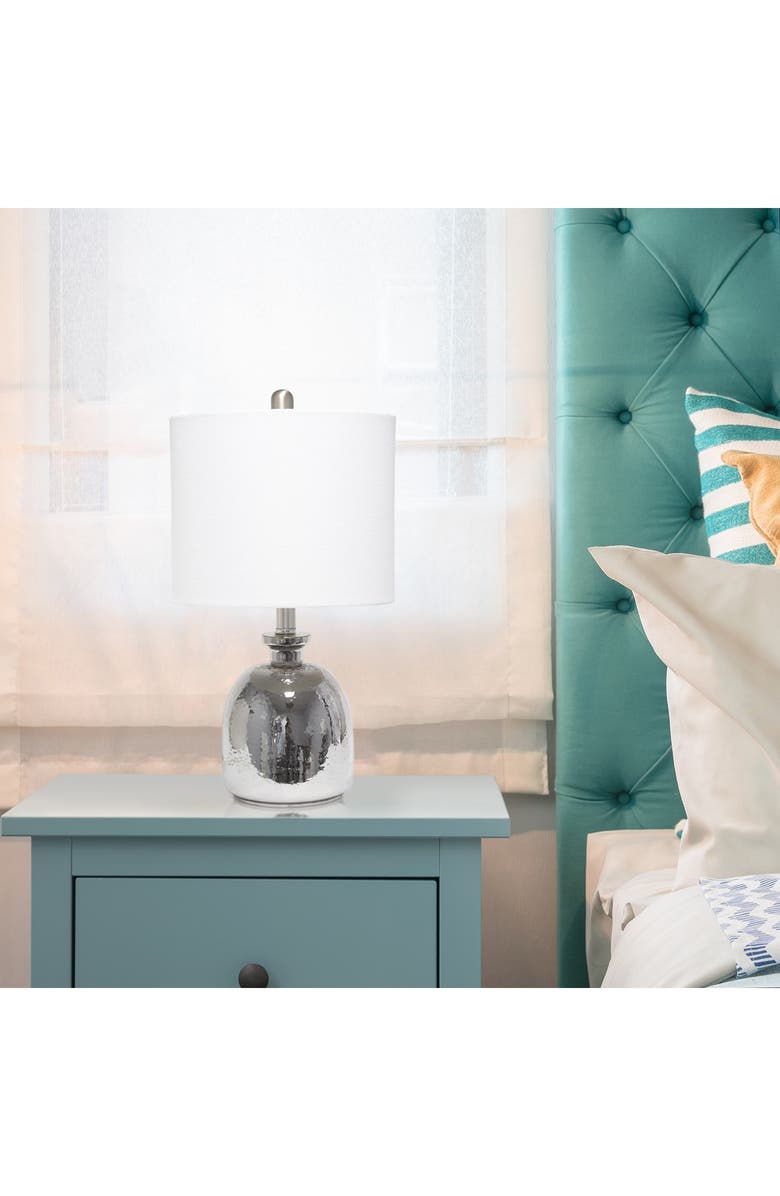 LALIA HOME Metallic Gray Hammered Glass Jar Table Lamp with White Linen Shade, Alternate, color,