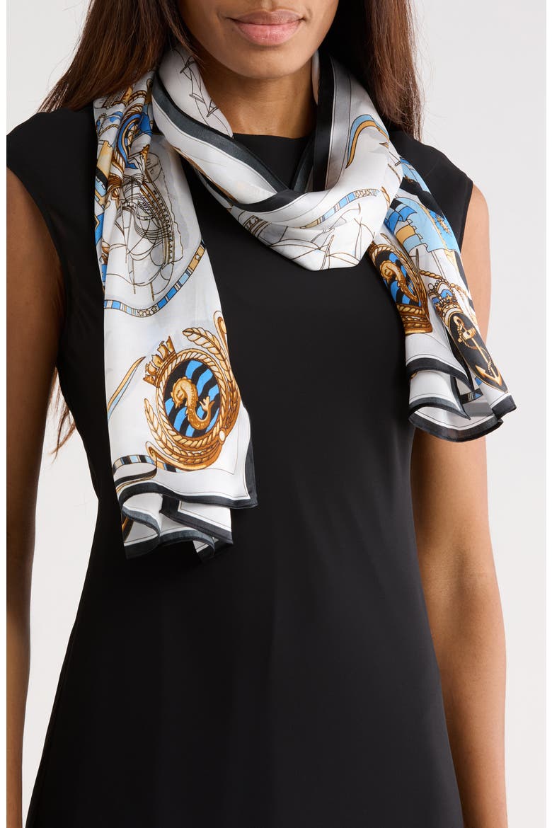 Compass Silk Scarf, Main, color, BLUE