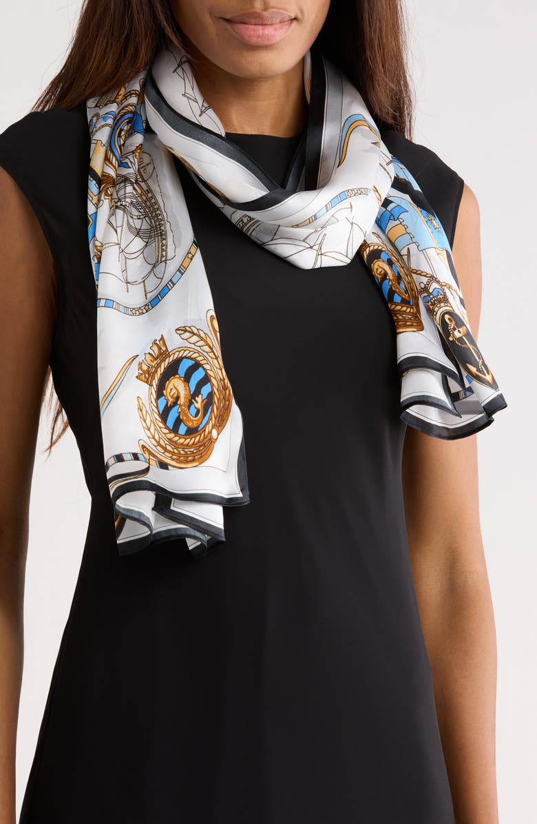 La Fiorentina Compass Silk Scarf, Main, color, Blue