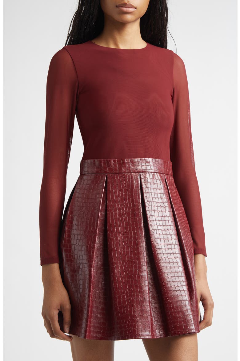 Chara Long Sleeve Faux Leather Party Dress, Alternate, color, OXBLOOD