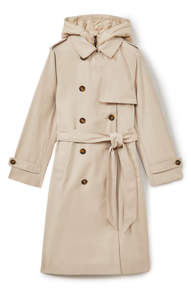 Reiss Azura Trench Coat with Removable Quilted Hood, Alternate, color, Stone