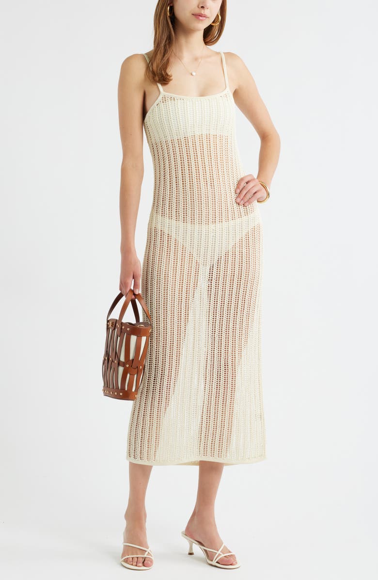 Open Edit Open Stitch Cotton Blend Sweater Dress, Alternate, color, Ivory Dove