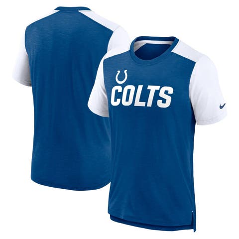 Men's Nike White/Heather Royal Indianapolis Colts Color Block Team Name T-Shirt