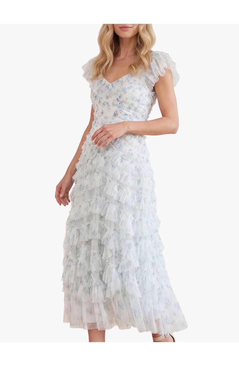 Needle & Thread Magnolia Ditsy Lola Ballerina Dress, Main, color, White/Aqua