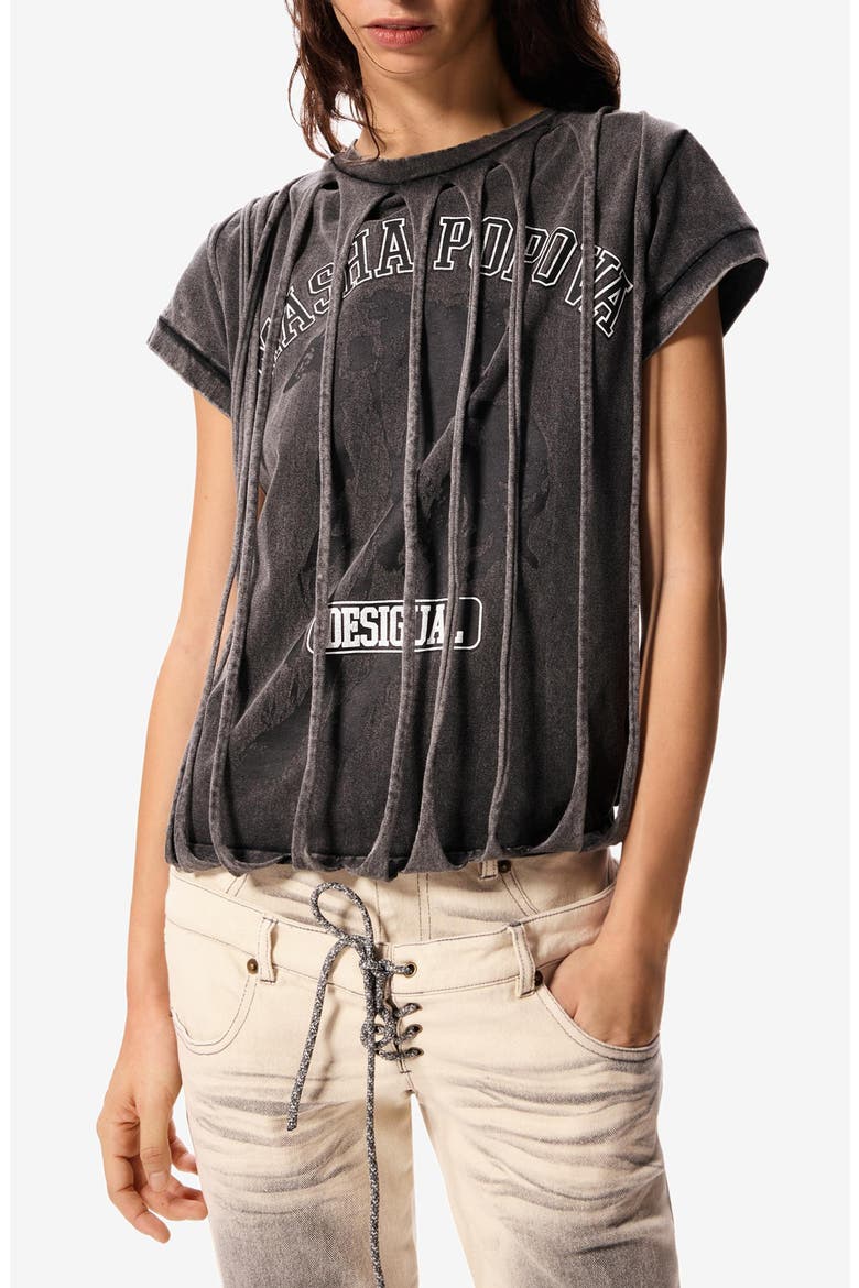 Slit Overlay T-Shirt, Main, color, BLACK