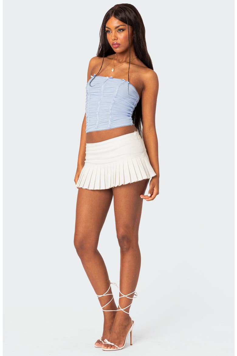 Veronika Strapless Ruched Mesh Top, Alternate, color, LIGHT-BLUE