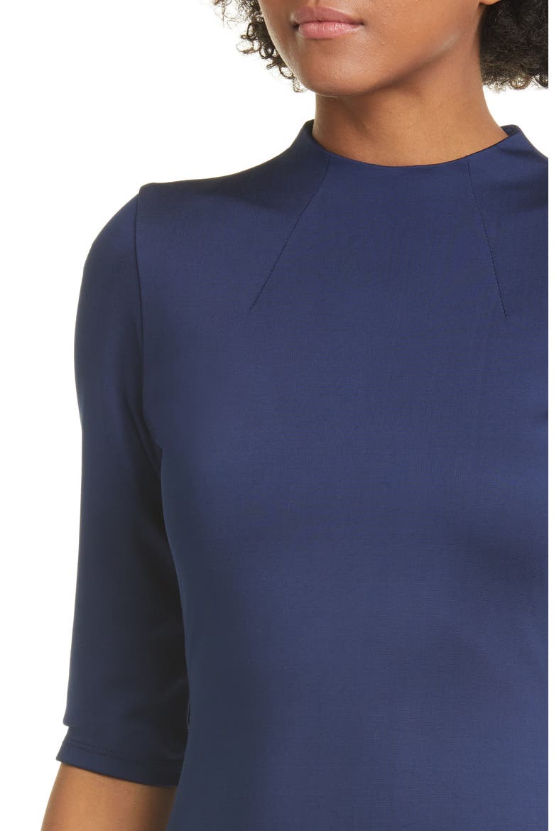 Delora Fitted Mock Neck Dress, Alternate, color, NAVY