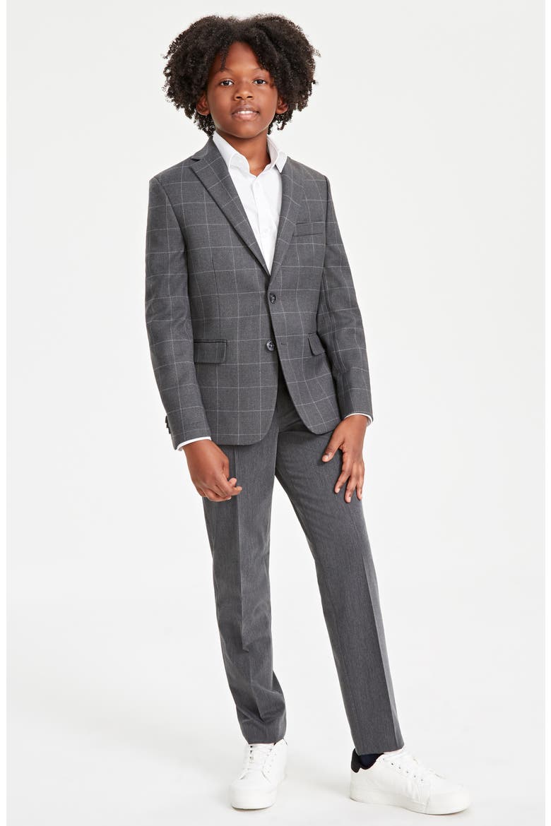 Kids' Windowpane Check Blazer, Alternate, color, GREY