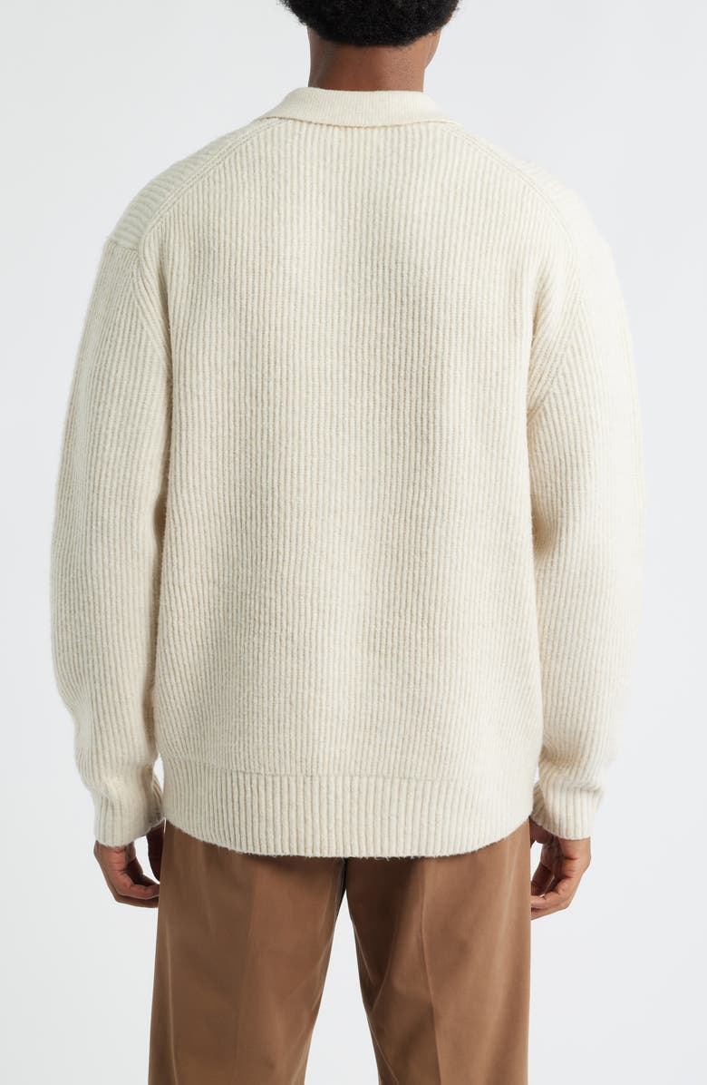 Open Edit Johnny Collar Polo Sweater, Alternate, color, Beige Oatmeal Light Heather