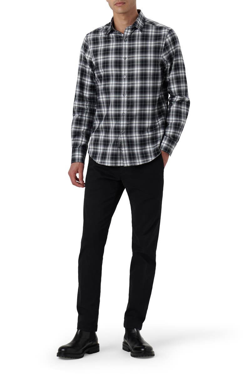 Bugatchi Julian Shaped Fit Plaid Cotton Button-Up Shirt, Alternate, color, Black