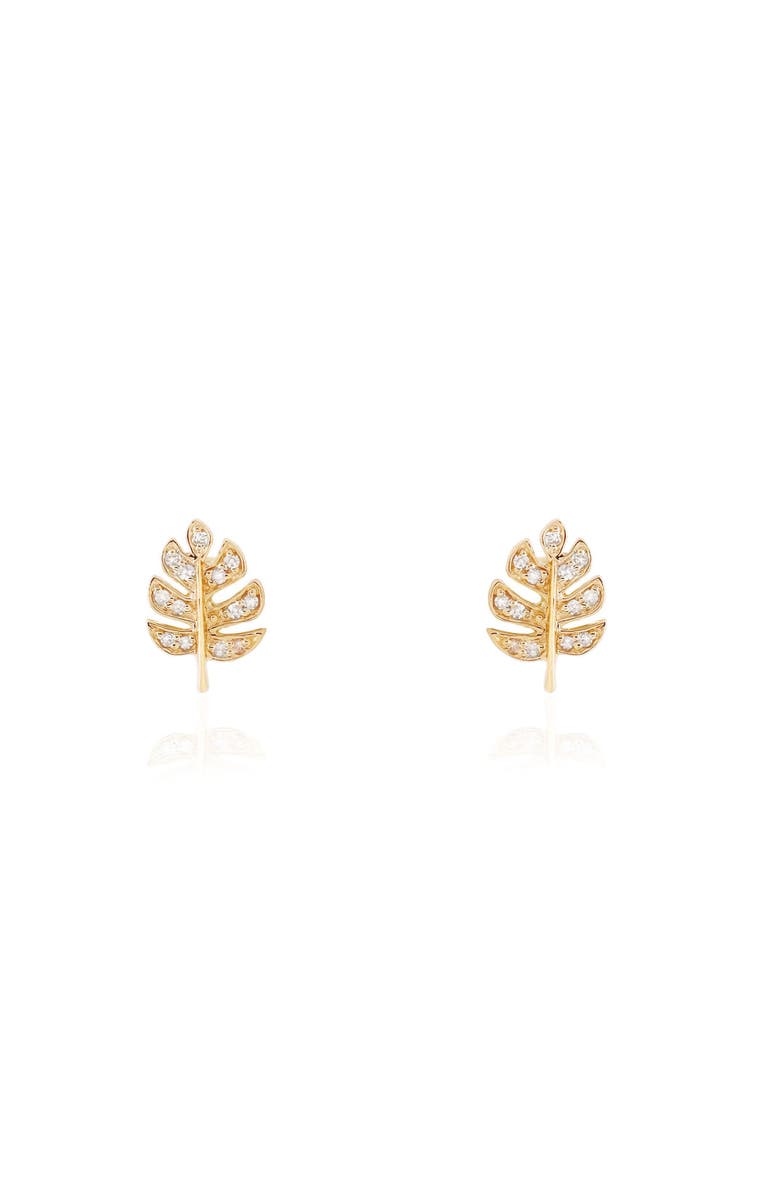 The Lovery Fine Jewelry Diamond Leaf Stud Earrings, Alternate, color, Yellow Gold