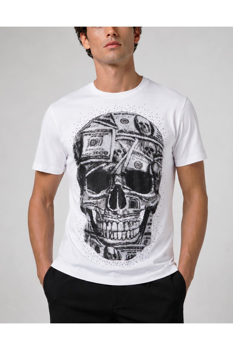 Jersey Round Neck T-Shirt Ss Skull Dollar Stones Men, Main, color, white