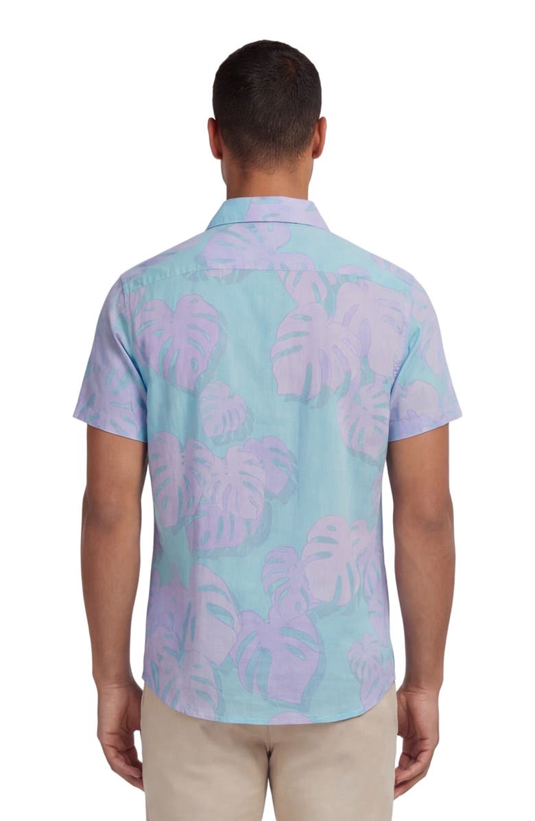 Lords of Harlech Monstera Floral Mens Linen Button-up Shirt, Alternate, color, Monstera Floral Teal