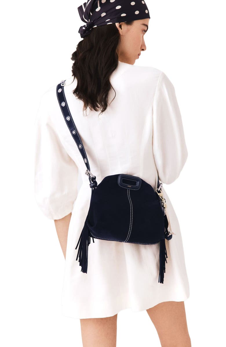 maje Topstitched suede mini Miss M bag, Alternate, color, Marine Blue