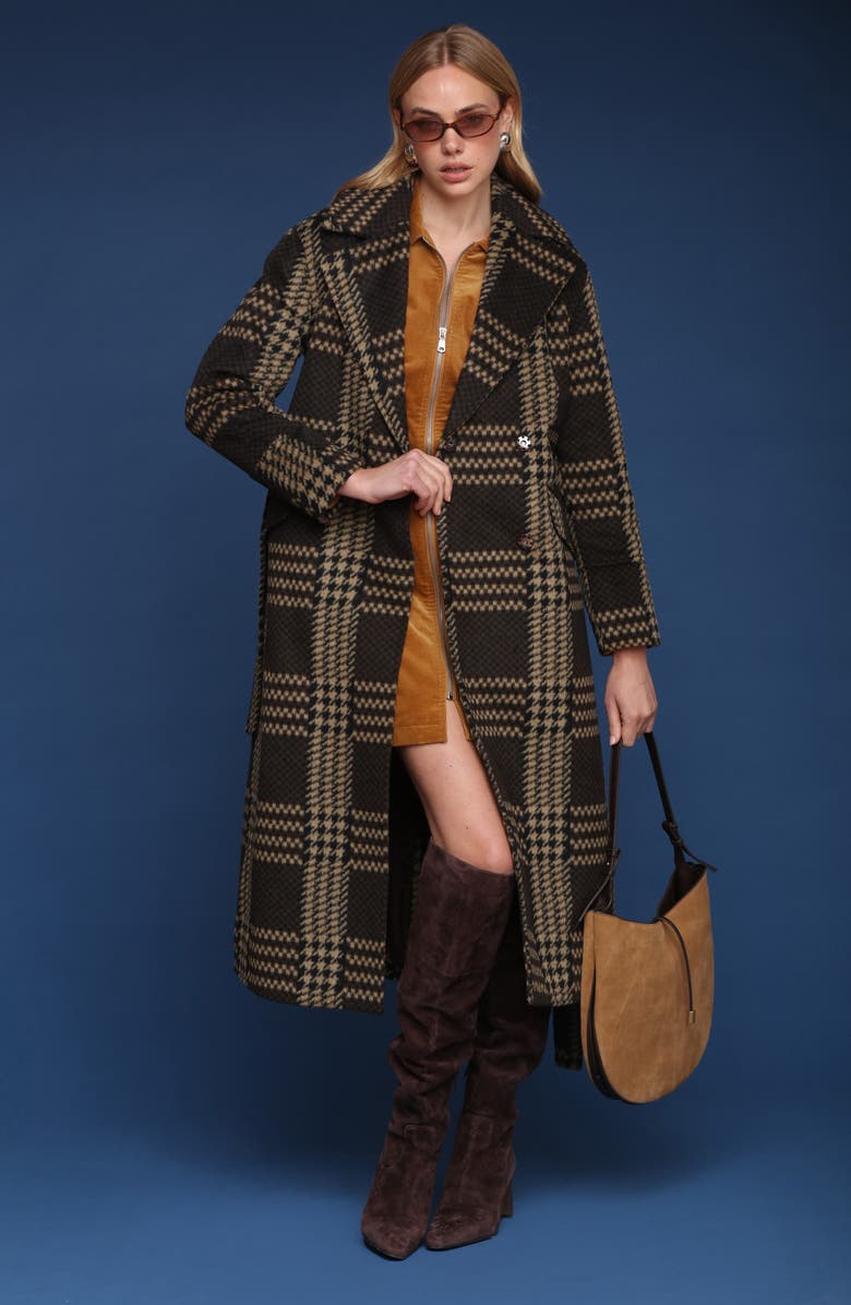 Avec Les Filles Plaid Belted Coat, Alternate, color, Chocolate Plaid