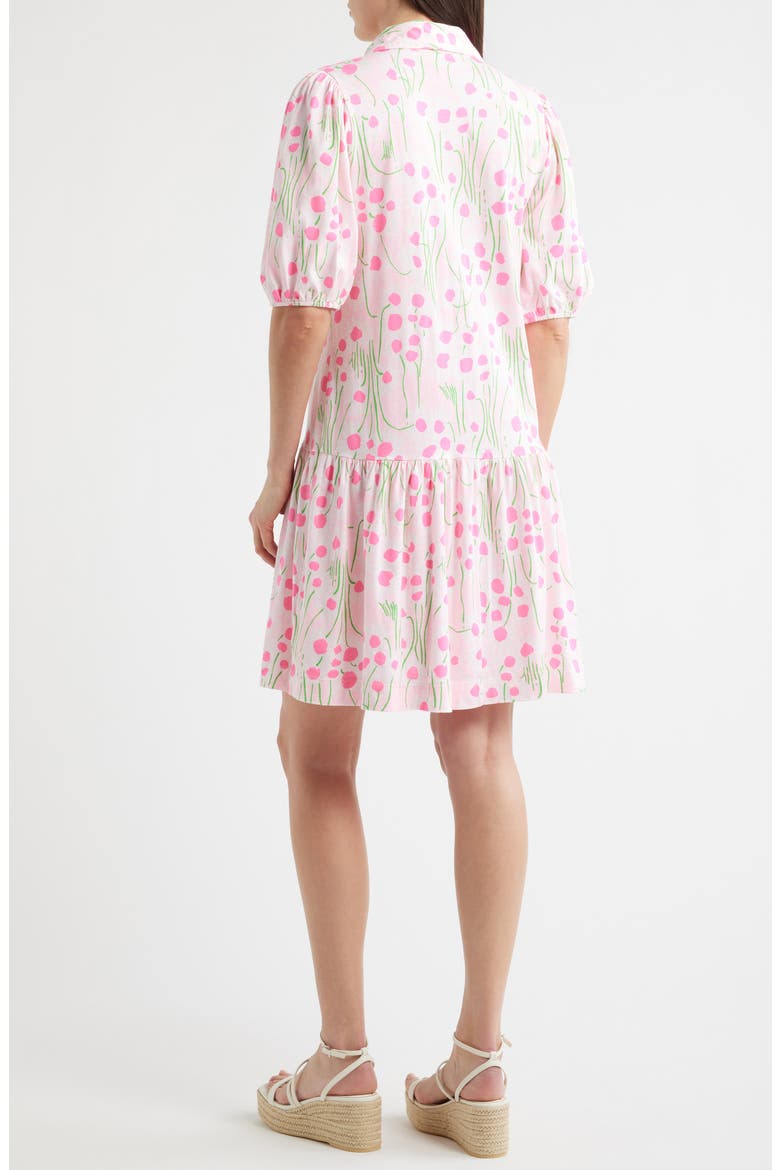 Bingley Drop Waist Puff Shoulder Dress, Alternate, color, CONCH SHELL PINK SUNNY DAISIES