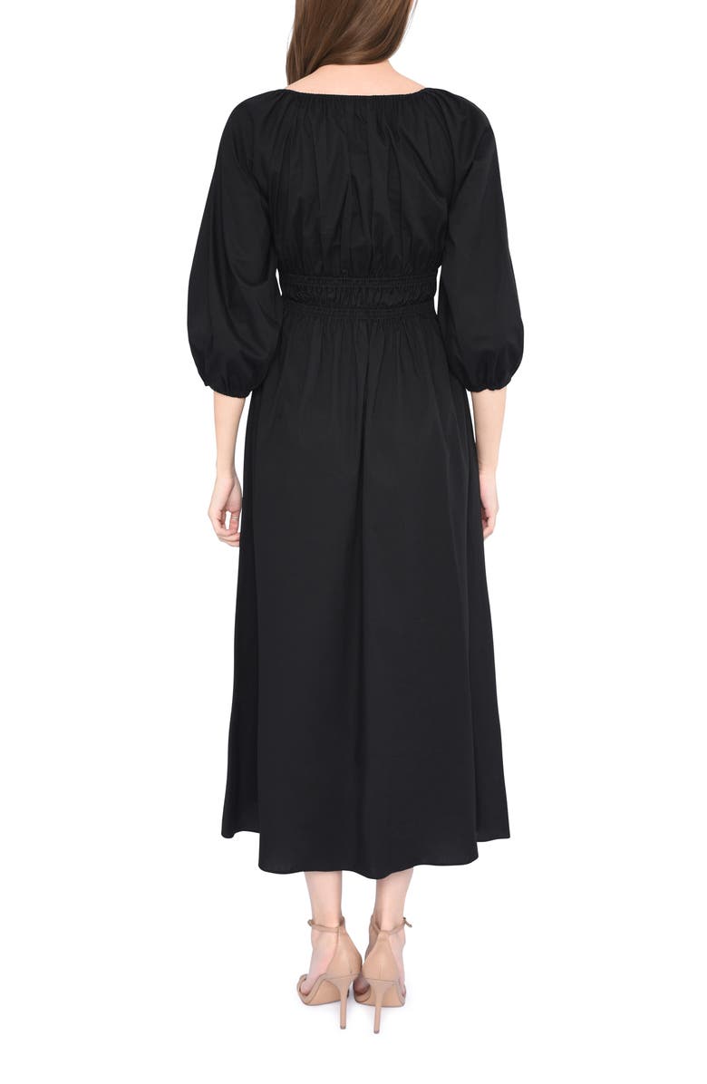 WAYF Veronica Ruched Puff Elbow Sleeve Midi Dress, Alternate, color,