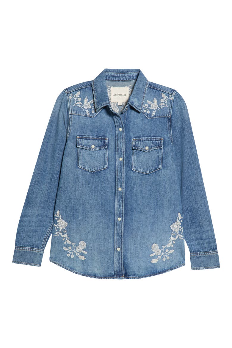 Embroidered Denim Shirt, Main, color, SHOCKING SURPRISE WASH