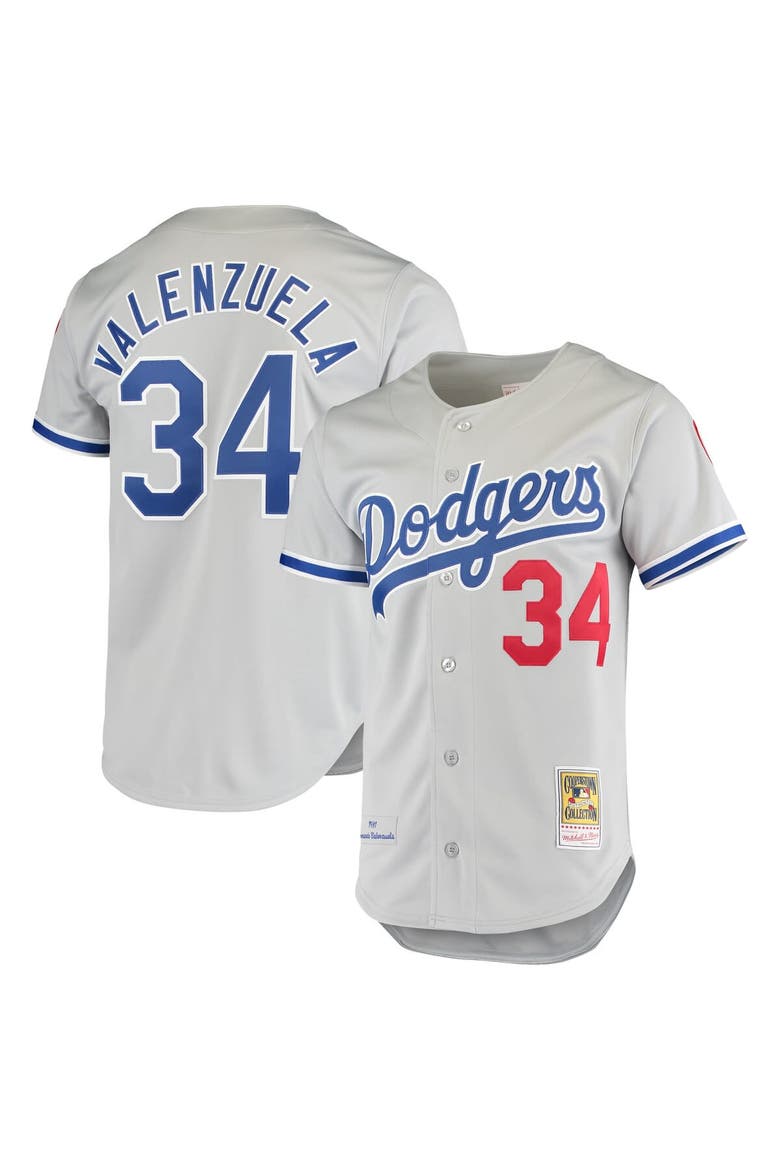 Men's Mitchell & Ness Fernando Valenzuela Gray Los Angeles Dodgers Road 1981 Cooperstown Collection Authentic Jersey, Main, color, Gray
