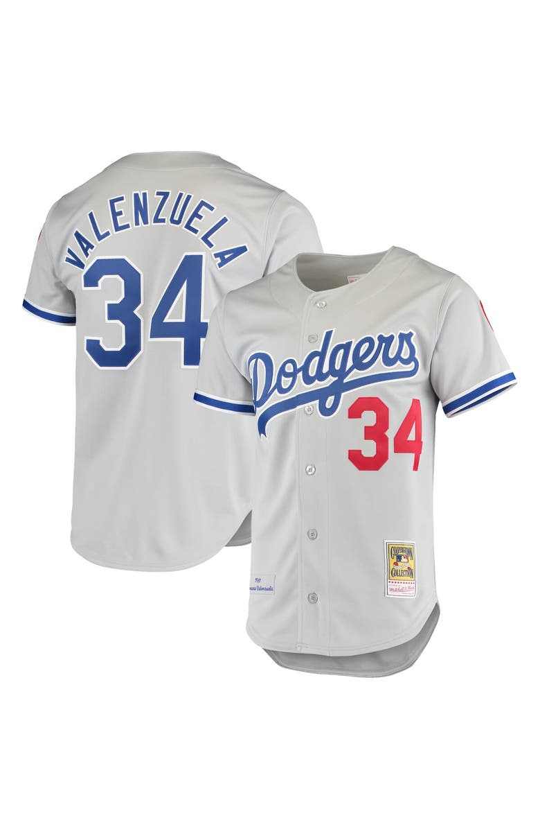 Mitchell & Ness Men's Mitchell & Ness Fernando Valenzuela Gray Los Angeles Dodgers Road 1981 Cooperstown Collection Authentic Jersey, Main, color, Gray