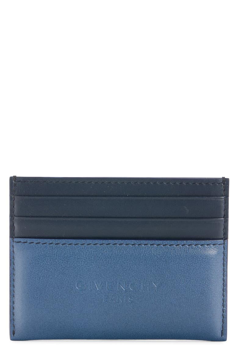 Padded Colorblock Leather Card Case, Main, color, MILITARY BLUE