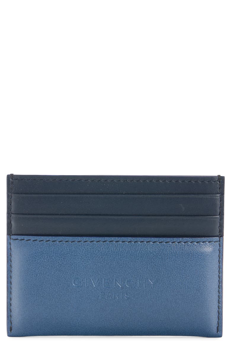 Givenchy Padded Colorblock Leather Card Case, Main, color, Military Blue