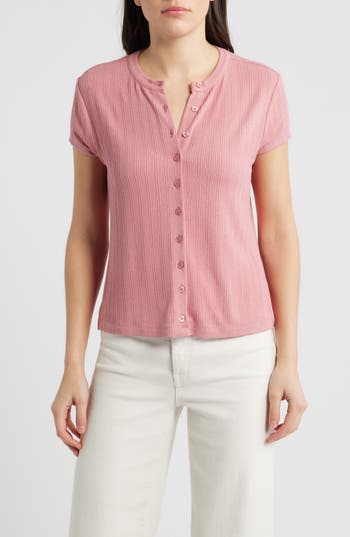 Bernardo Ribbed Buttoned Shirt in Blush at Nordstrom Rack, Size Medium