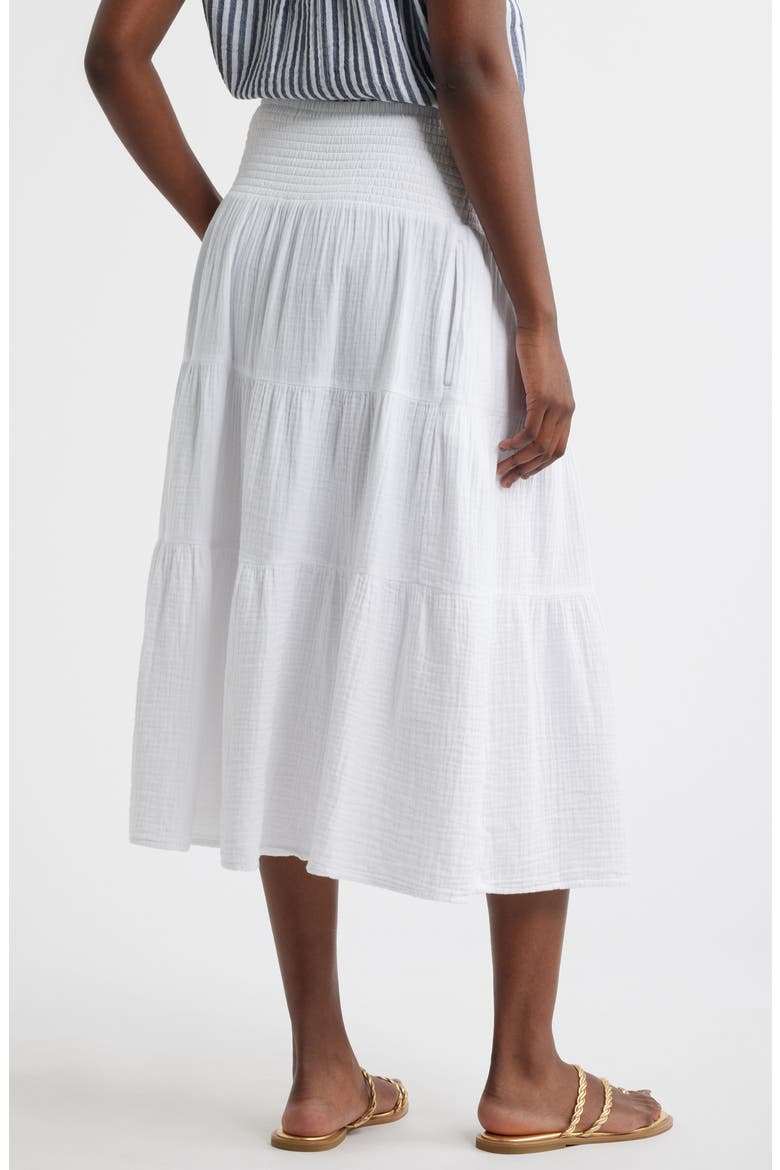 Tiered Cotton Gauze Midi Skirt, Alternate, color, WHITE