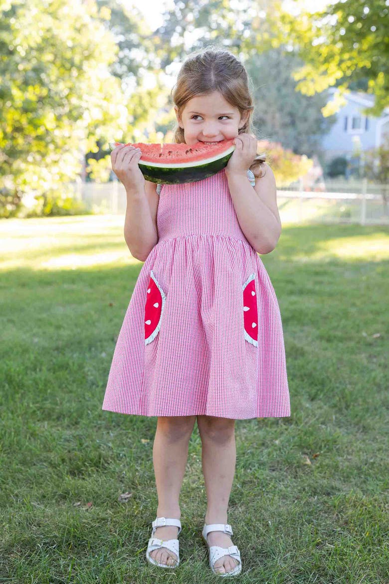 Check Seersucker Dress With Watermelon, Alternate, color, Red/White