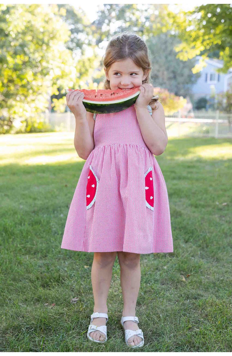 Florence Eiseman Check Seersucker Dress With Watermelon, Alternate, color, Red/White