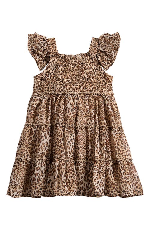 Iris & Ivy Flutter Sleeve Tiered Dress In Brown