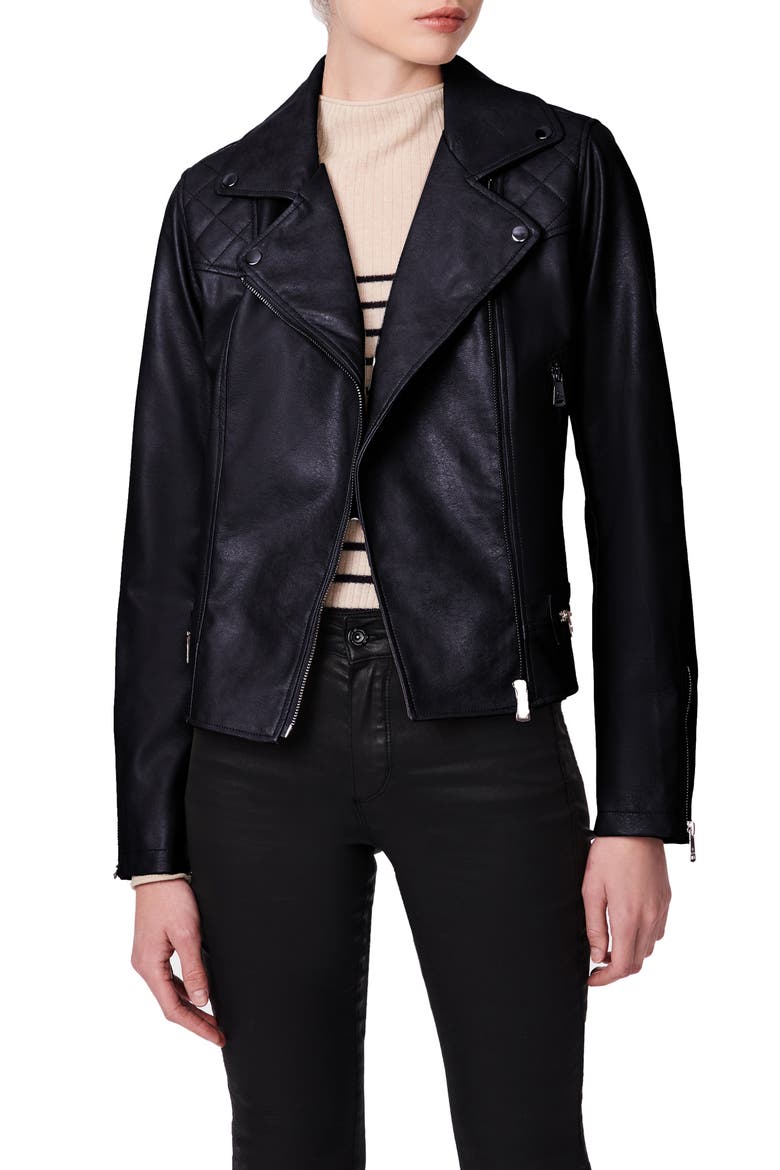 Faux Leather Biker Jacket, Main, color, BLACK